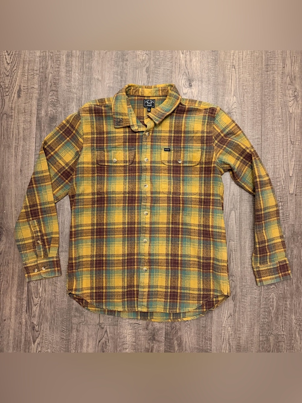 Dark Seas Division Heavyweight
Plaid Flannel 
Mustard Yellow Brown Teal